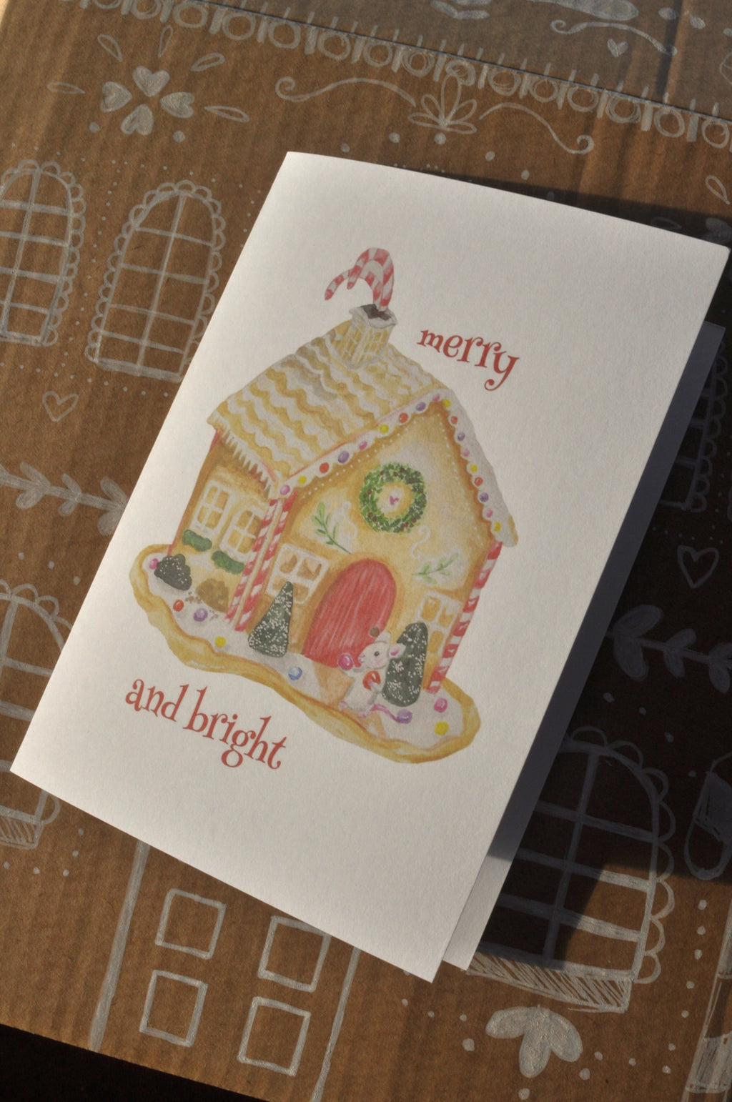 "Mouse and the gingerbread house" single christmas card